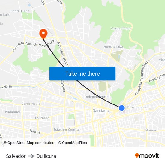 Salvador to Quilicura map