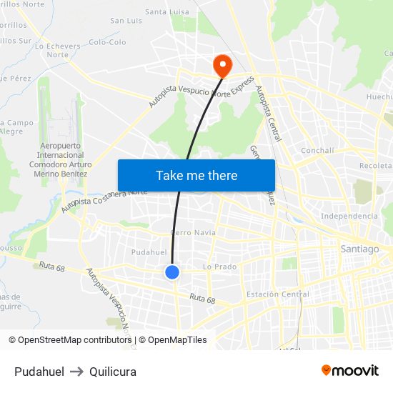 Pudahuel to Quilicura map