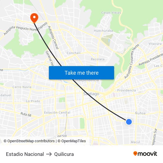 Estadio Nacional to Quilicura map