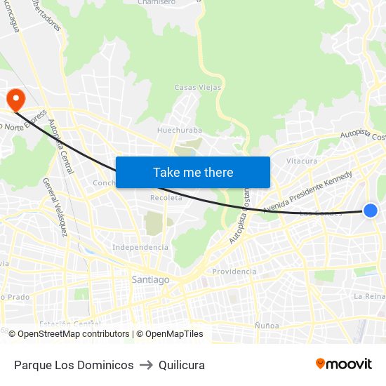 Parque Los Dominicos to Quilicura map