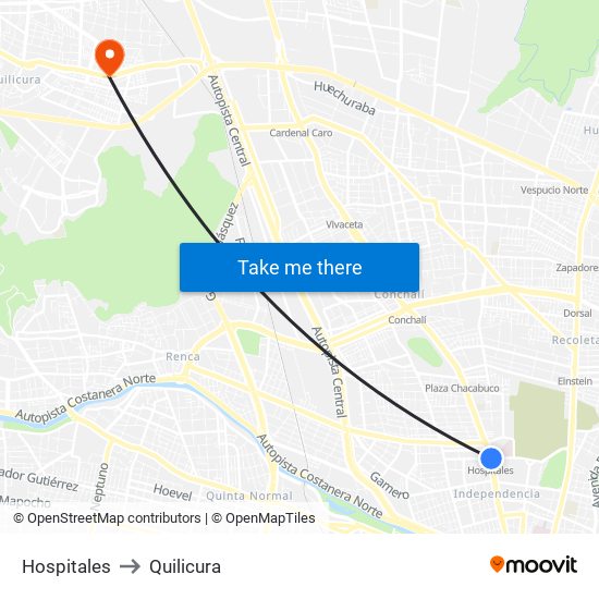 Hospitales to Quilicura map
