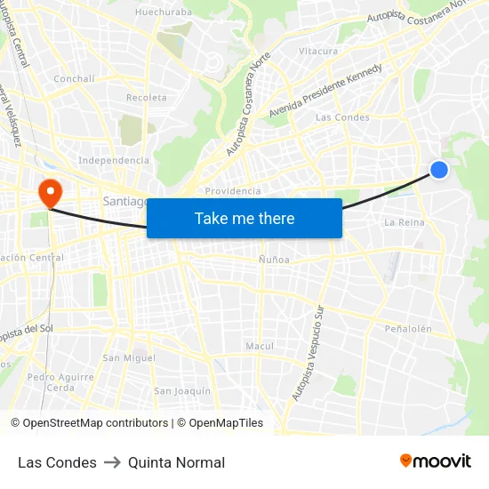 Las Condes to Quinta Normal map