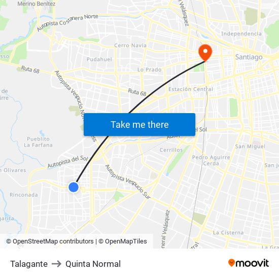 Talagante to Quinta Normal map