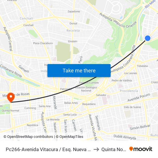 Pc266-Avenida Vitacura / Esq. Nueva Costanera to Quinta Normal map