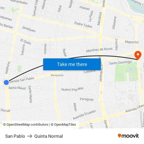 San Pablo to Quinta Normal map