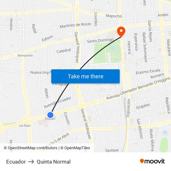 Ecuador to Quinta Normal map