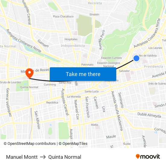 Manuel Montt to Quinta Normal map