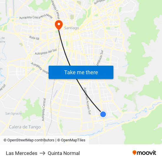 Las Mercedes to Quinta Normal map