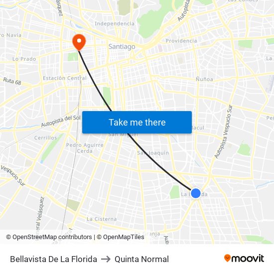 Bellavista De La Florida to Quinta Normal map