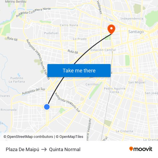 Plaza De Maipú to Quinta Normal map