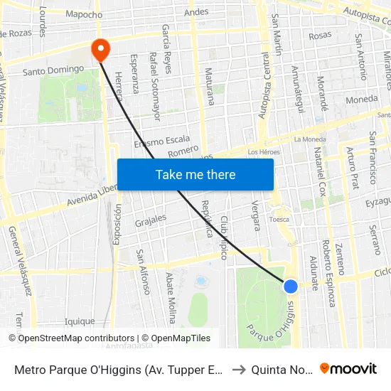Metro Parque O'Higgins (Av. Tupper Esq. Av. Viel) to Quinta Normal map