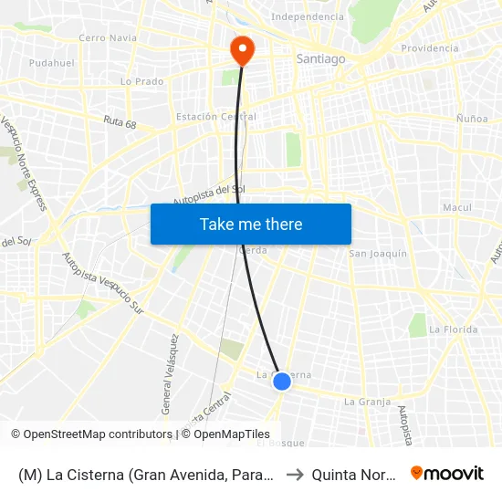 (M) La Cisterna (Gran Avenida, Parad. 25) to Quinta Normal map