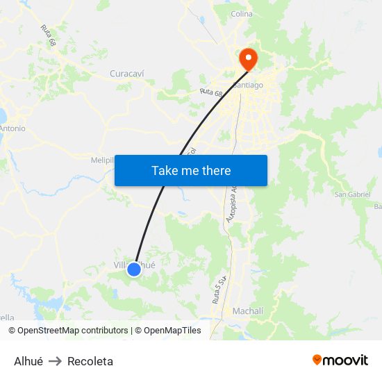 Alhué to Recoleta map