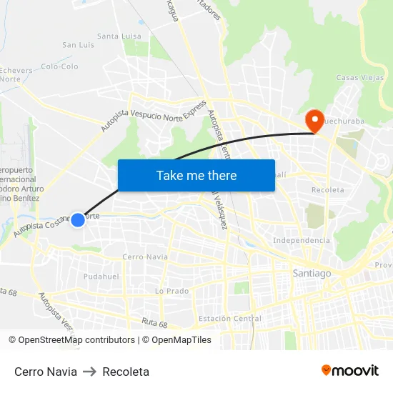 Cerro Navia to Recoleta map