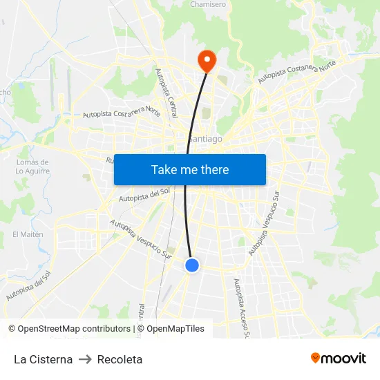 La Cisterna to Recoleta map