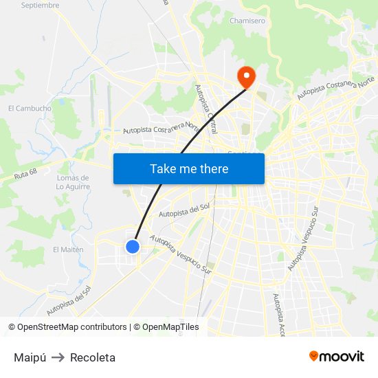 Maipú to Recoleta map