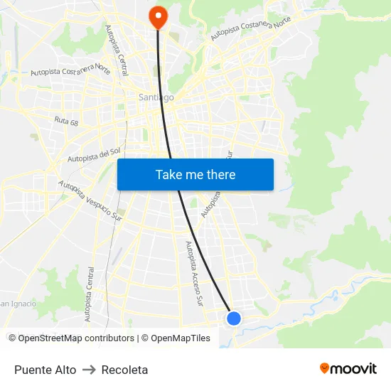 Puente Alto to Recoleta map