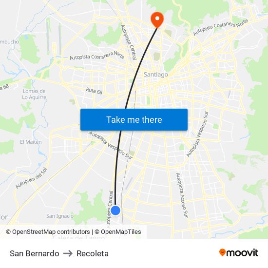 San Bernardo to Recoleta map
