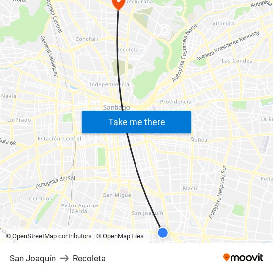 San Joaquín to Recoleta map