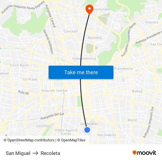 San Miguel to Recoleta map