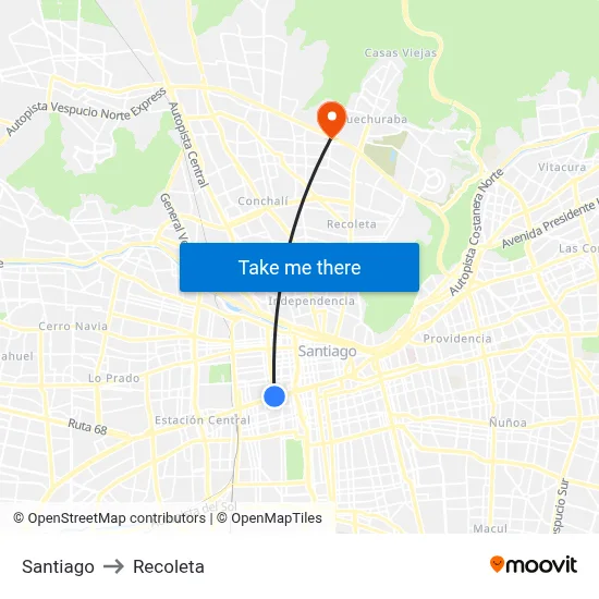 Santiago to Recoleta map