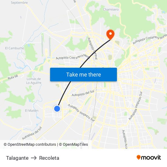 Talagante to Recoleta map