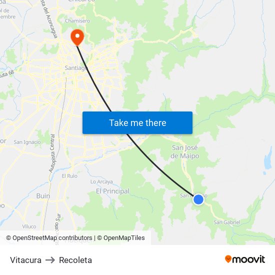Vitacura to Recoleta map