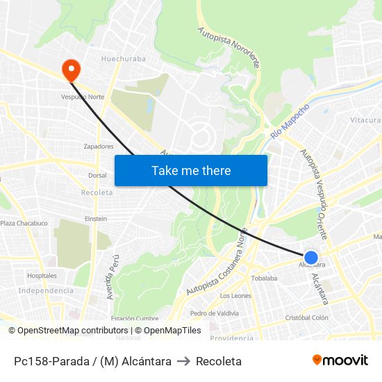 Pc158-Parada / (M) Alcántara to Recoleta map