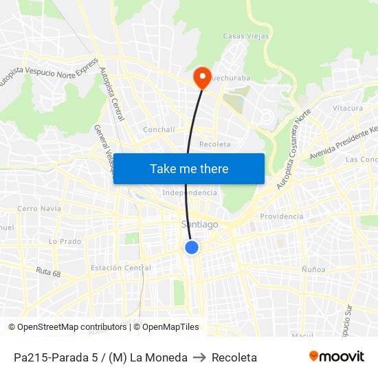 Pa215-Parada 5 / (M) La Moneda to Recoleta map