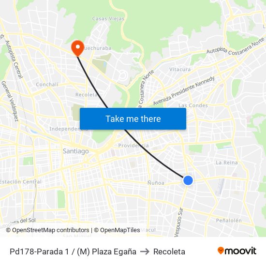 Pd178-Parada 1 / (M) Plaza Egaña to Recoleta map