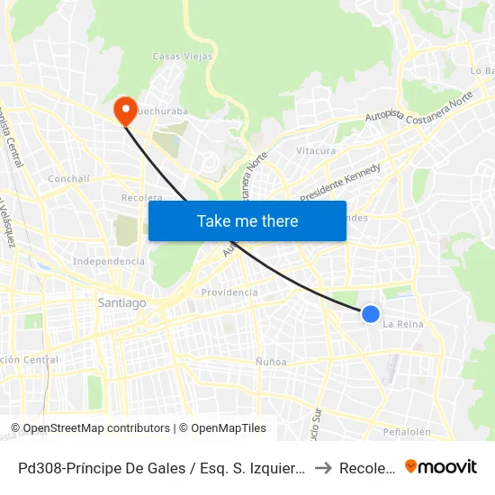 Pd308-Príncipe De Gales / Esq. S. Izquierdo to Recoleta map