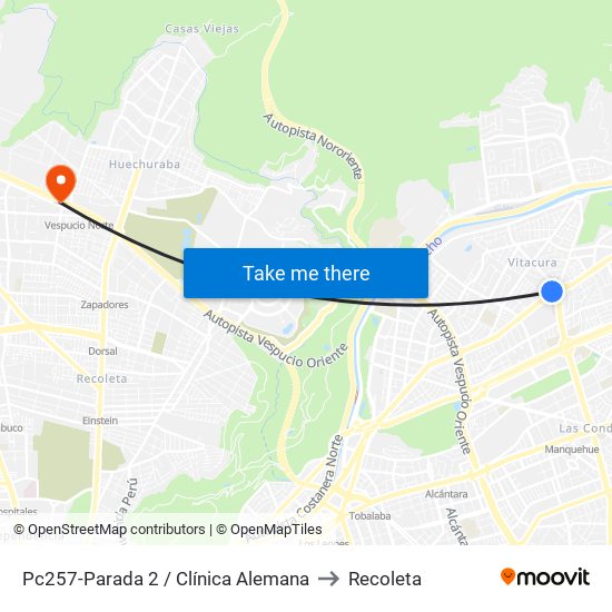 Pc257-Parada 2 / Clínica Alemana to Recoleta map