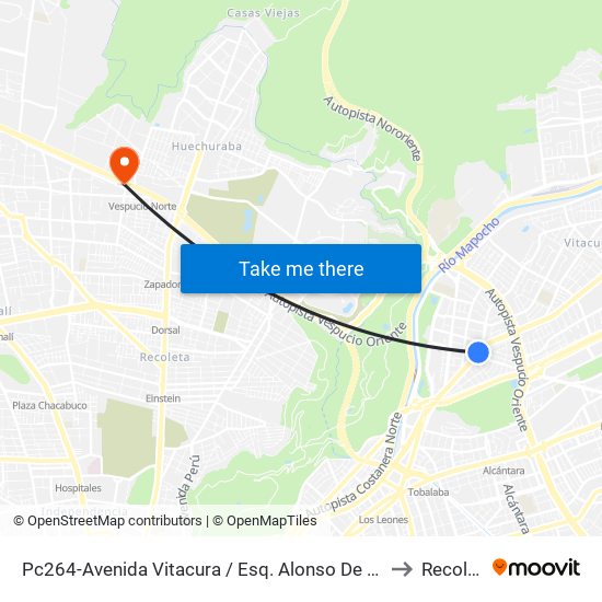 Pc264-Avenida Vitacura / Esq. Alonso De Córdova to Recoleta map