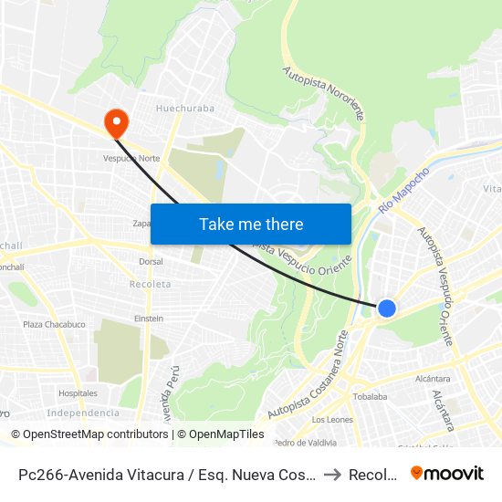 Pc266-Avenida Vitacura / Esq. Nueva Costanera to Recoleta map