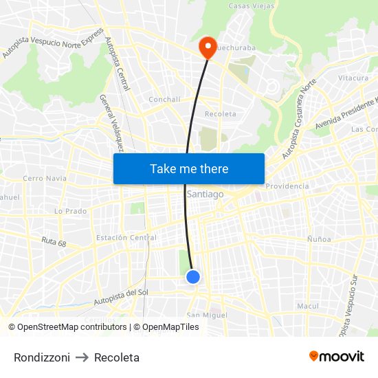 Rondizzoni to Recoleta map