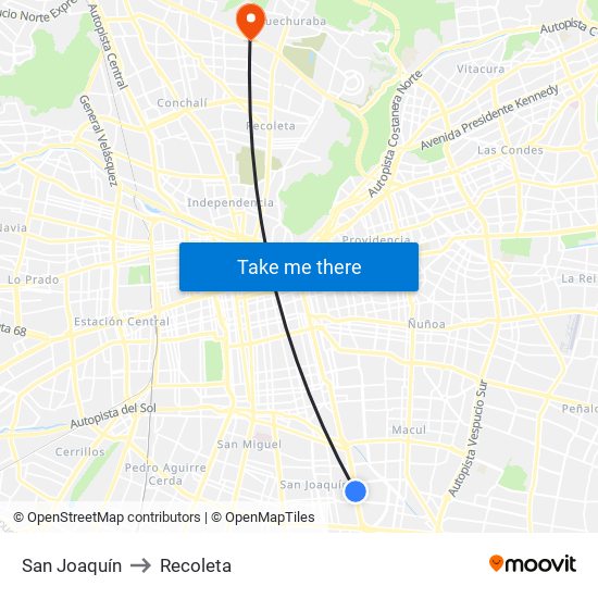 San Joaquín to Recoleta map