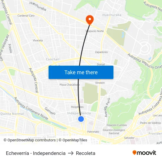 Echeverría - Independencia to Recoleta map