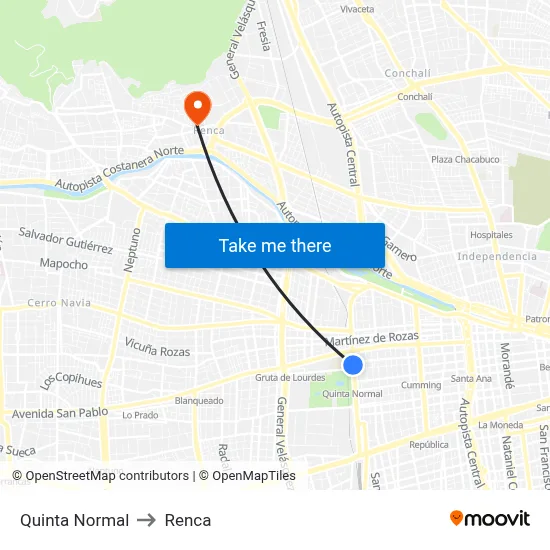 Quinta Normal to Renca map