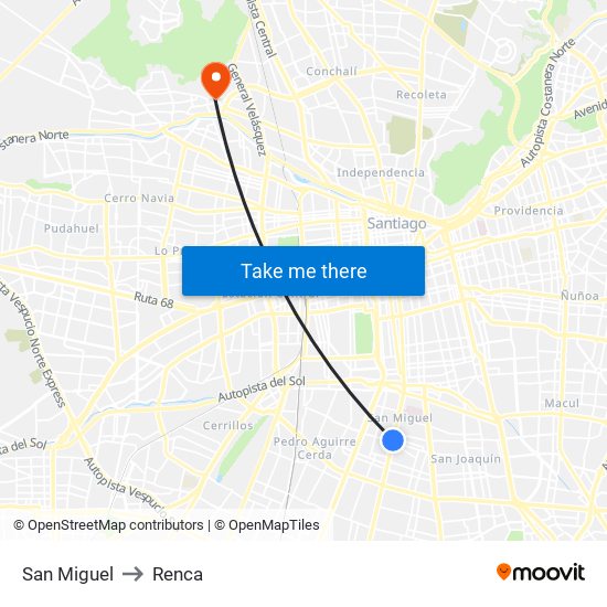 San Miguel to Renca map