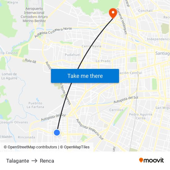 Talagante to Renca map