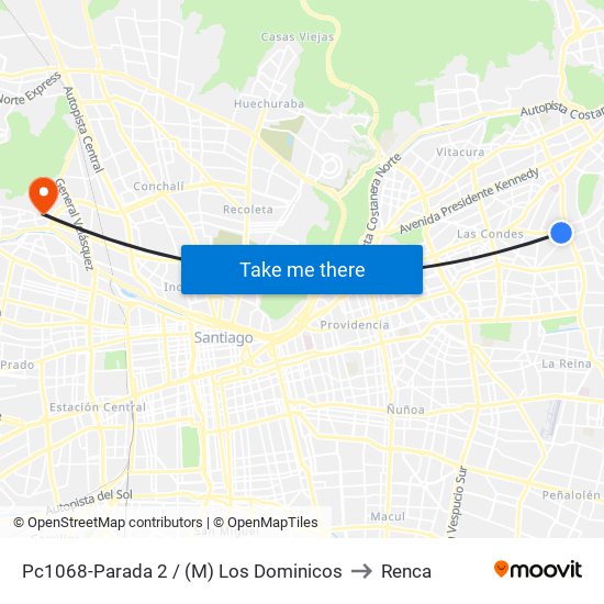 Pc1068-Parada 2 / (M) Los Dominicos to Renca map