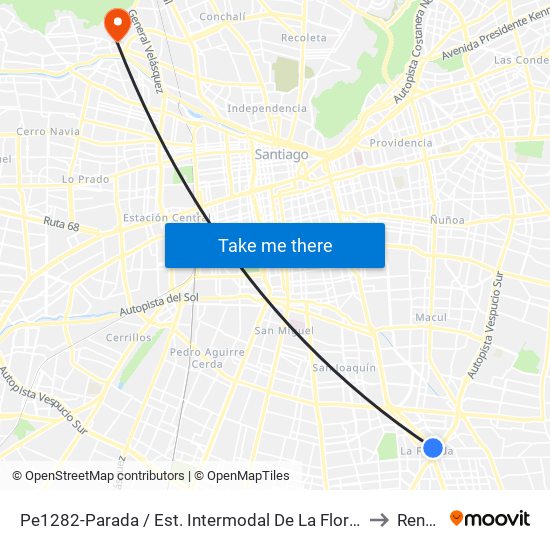 Pe1282-Parada / Est. Intermodal De La Florida to Renca map