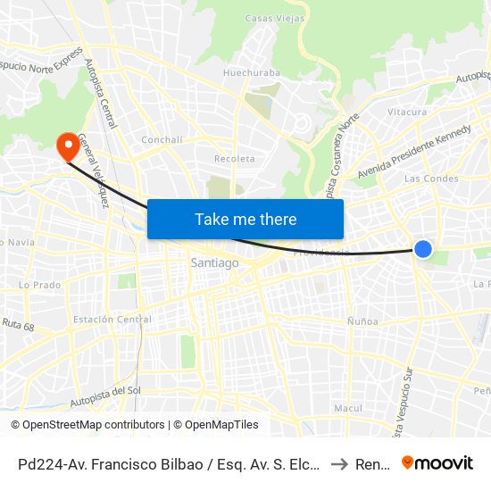 Pd224-Av. Francisco Bilbao / Esq. Av. S. Elcano to Renca map