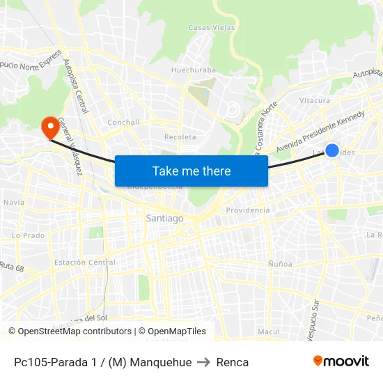 Pc105-Parada 1 / (M) Manquehue to Renca map