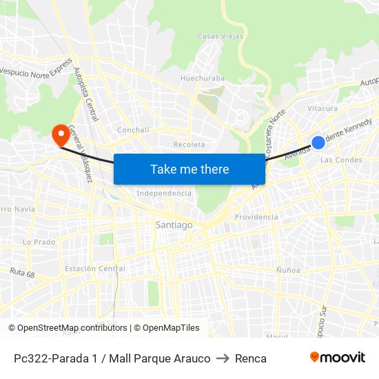 Pc322-Parada 1 / Mall Parque Arauco to Renca map