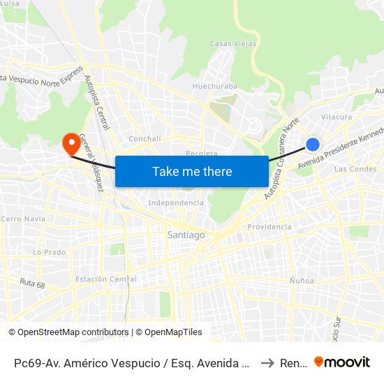 Pc69-Av. Américo Vespucio / Esq. Avenida Vitacura to Renca map