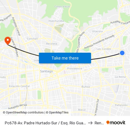 Pc678-Av. Padre Hurtado-Sur / Esq. Río Guadiana to Renca map