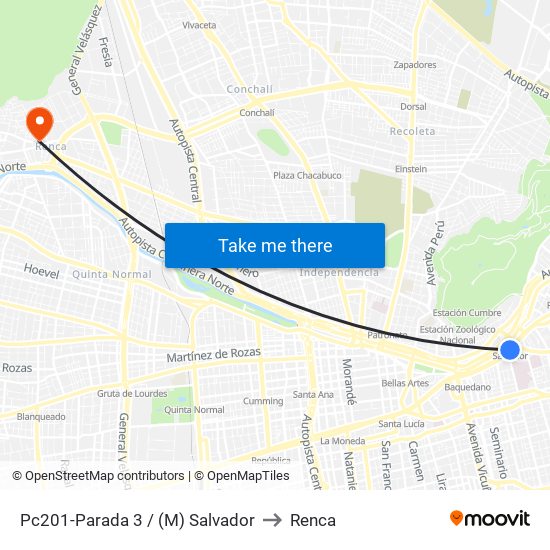Pc201-Parada 3 / (M) Salvador to Renca map