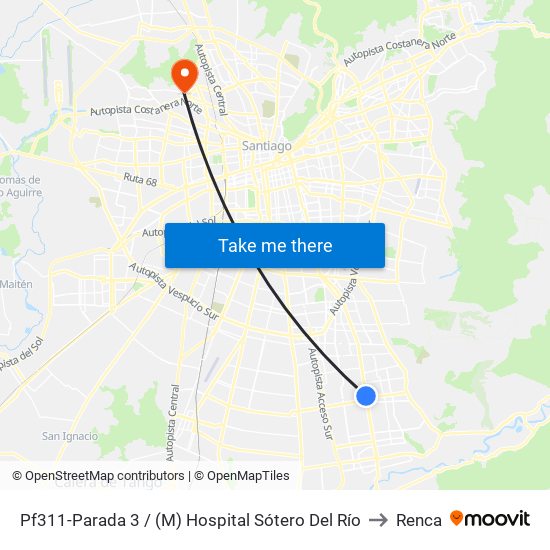 Pf311-Parada 3 / (M) Hospital Sótero Del Río to Renca map