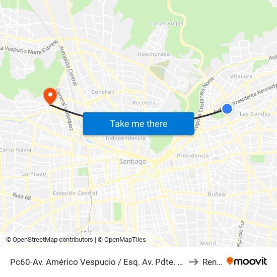 Pc60-Av. Américo Vespucio / Esq. Av. Pdte. Kennedy to Renca map